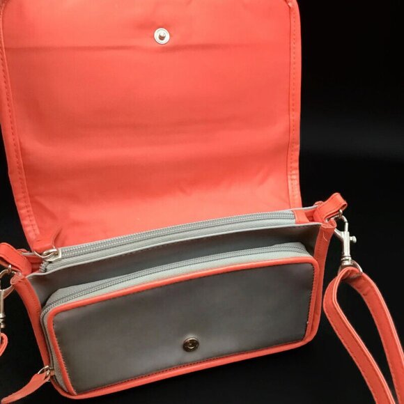 Hello Kitty Purse Gray Coral Pink Crossbody Shoulder Bag Zippered Pockets Sanrio - Picture 4 of 12